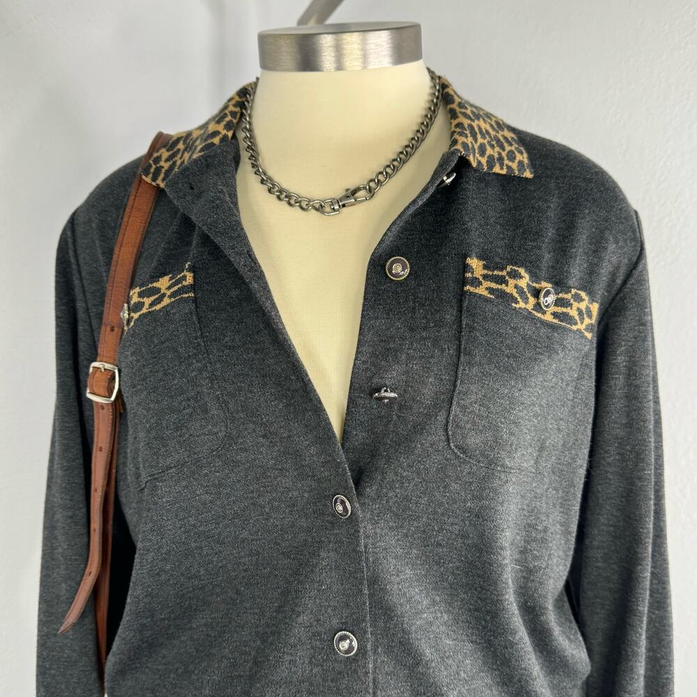 Vintage Slouchy Faux Cardigan Sweater Gray Animal Print Alfred Dunner